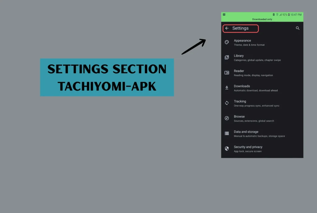 Setting section tachiyomi apk