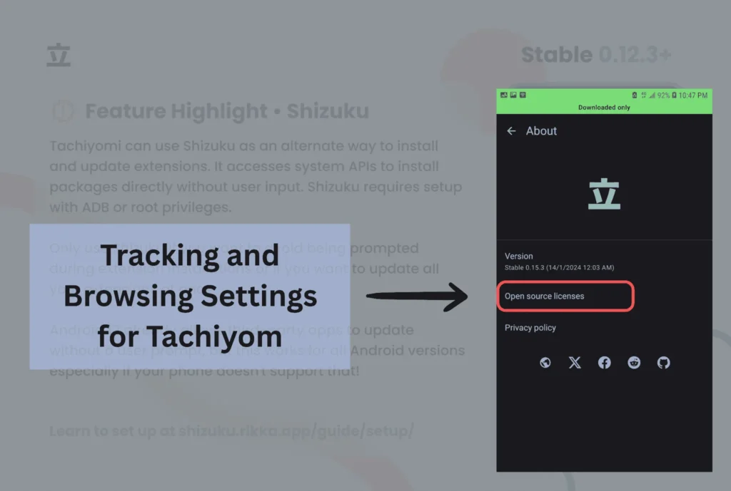 Tracking and Browsing Settings for Tachiyom