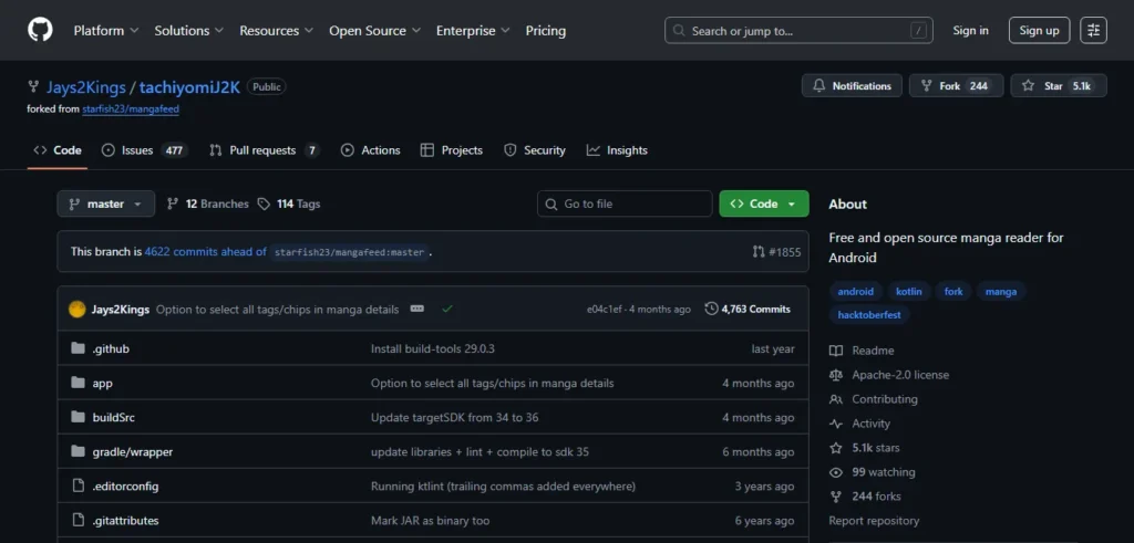 Tachiyomi j2k interface screenshot